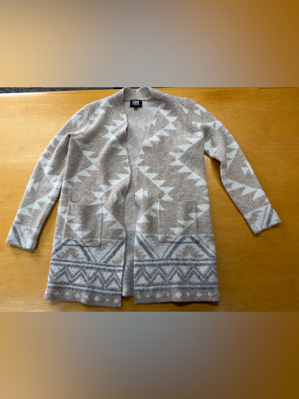 Frye Women's Aztec Cardigan Open Front Sweaters Size Small Western Boho Cream